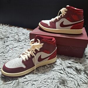Nike Maroon and Cream High-Top Sneakers